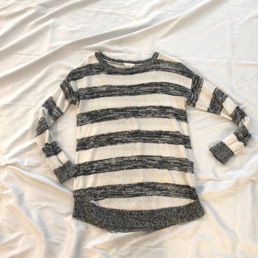 Loft Outlet Lounge Slub Sweater—Black and White Stripe—Medium